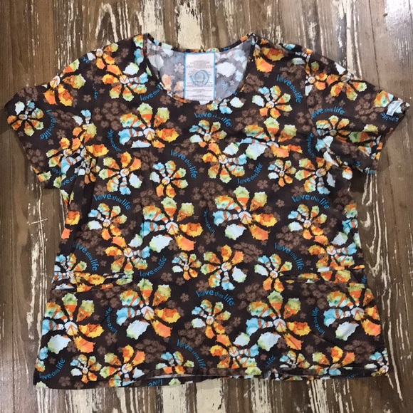 love this life Tops - SCRUBS LOVE THIS LIFE BROWN FALL SZ 2X
